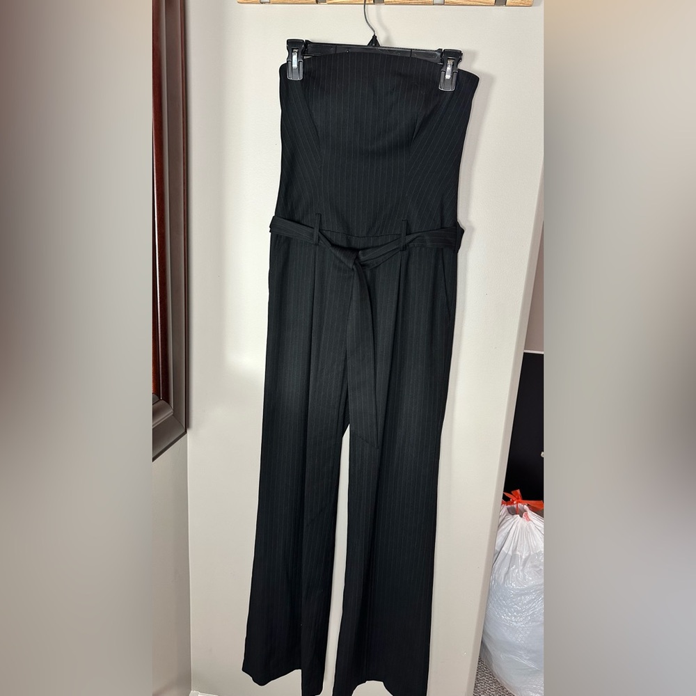 BCBGMaxAzria Black Pinstripe Jumpsuit